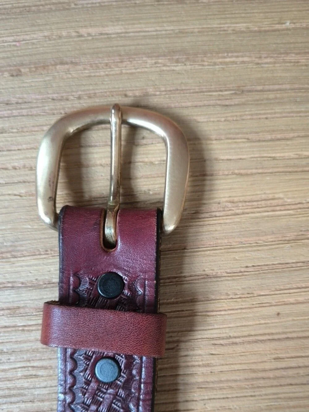 Vintage Leegin Tooled Burgundy Leather Belt 36 Made in USA